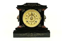 Victorian Antique Cast Iron Clock Ansonia NY Pat 1882  #33236