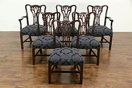 Set of 6 Georgian Design Vintage Mahogany Dining Chairs, New Upholstery #33292