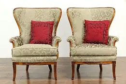 Traditional Wing Back Vintage Pair of Chairs, New Upholstery #33293