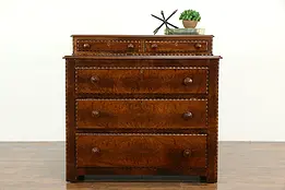 Victorian Antique Walnut & Burl Chest or Dresser, Jewelry Drawers 31#33294