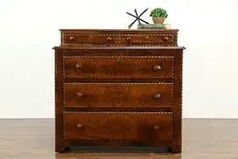 Victorian Antique Walnut & Burl Chest or Dresser, Jewelry Drawers 31#33294