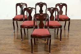 Set of 6 Empire Antique Carved Mahogany Dining Chairs, New Upholstery #33222
