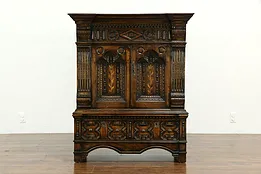 Renaissance Carved Oak Antique Bar or Hall Cabinet #33245