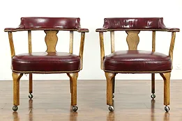 Pair of Bank of London Leather Rolling Library or Game Chairs #33286