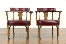 Pair of Bank of London Leather Rolling Library or Game Chairs #33287