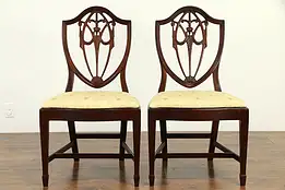 Pair of Traditional Mahogany Shield Back Dining Chairs, New Upholstery #33296