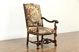 English Tudor Antique Throne or Hall Chair, Needlepoint & Petit Point #33299