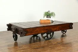Industrial 1900's Antique Railroad Salvage Oak Cart, Coffee Table, Signed #33308