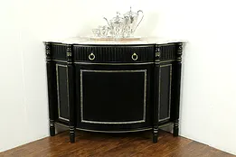 English Vintage Black & Gold Corner Cabinet, Marble Top #33339
