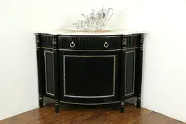 English Vintage Black & Gold Corner Cabinet, Marble Top #33339