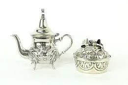 Hand Hammered Antique Silverplate Sugar & Creamer Set, India  #33176