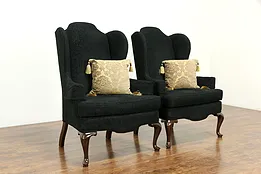 Pair of Traditional Vintage Wing Back Chairs, Recent Upholstery #33499