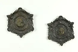 Pair of Victorian Antique Iron Trays or Wall Plaques, Angels & Faces #33785