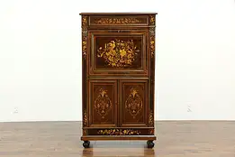 French Rosewood Marquetry Antique Secretary Desk #33846