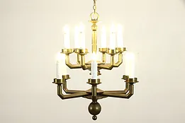 Industrial Farmhouse Brass 12 Candle Tiered Vintage Chandelier #33913