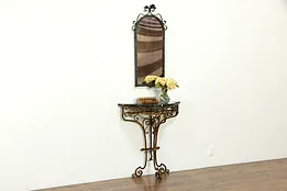 Iron & Marble Hand Painted Antique Hall Console Table & Mirror Set #33973