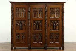Gothic Design Scandinavian Vintage Carved Oak China or Linen Cabinet #33746