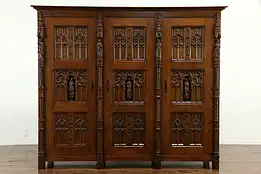 Gothic Design Scandinavian Vintage Carved Oak China or Linen Cabinet #33746