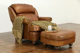 Leathercraft Vintage Club Chair & Ottoman Set, Brass Nailhead Trim #33918