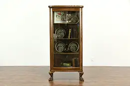 Oak Antique Curved Glass Curio China Display, Bookcase, Bath Cabinet #33961