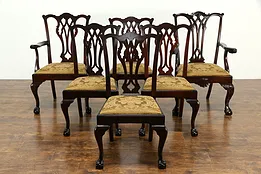 Set of 6 (5+1) Georgian Chippendale Vintage Dining Chairs, New Upholstery #33974