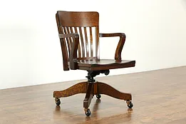Oak Quarter Sawn Antique Swivel Adjustable Office Desk Chair, Colonial #34017