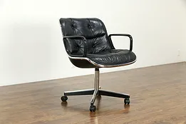 Knoll Midcentury Vintage Swivel Adjustable Leather & Chrome Desk Chair #34339