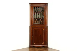 Antique 1830 English Banded Mahogany Corner Cabinet or Cupboard #34645