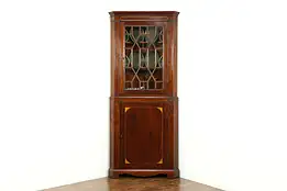 Antique 1830 English Banded Mahogany Corner Cabinet or Cupboard #34645