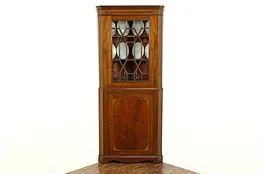 Antique 1890 English Banded Mahogany Corner Cabinet or Cupboard  #34646