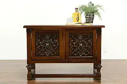 Oak English Tudor Vintage Hall Cabinet, TV Console, Mini Bar #33664