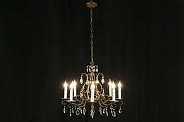 Crystal & Patinated Brass 8 Candle Vintage Chandelier  #34031