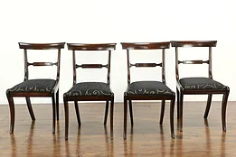 Set of 4 Antique 1830 Saber Leg Rosewood Dining or Game Chairs #34627
