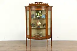 English Antique Edwardian Satinwood Curved Glass Curio or China Cabinet  #34757