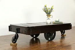 Industrial 1900's Antique Railroad Salvage Pine & Iron Cart, Coffee Table #34803