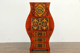Chinese Tibetan Hand Painted Lacquer Hourglass Shaped Cabinet #33562