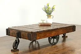Industrial Salvage Antique Oak & Iron Railroad Cart, Coffee Table #34924