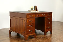 Traditional Mahogany Vintage English Desk, New Leather Top  #34228