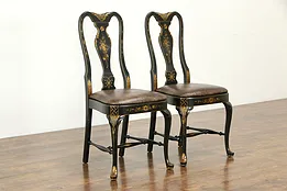 Pair of Georgian Style Vintage Painted & Gilt Side or Game Table Chairs #34558