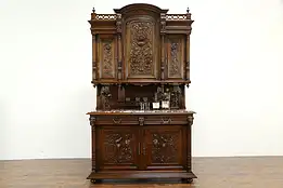 Royal Danish Court 1890 Antique Jester Cabinet, Carved Walnut Sculptures #34740