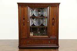 Mahogany & Marquetry Antique Book Case or China Display Cabinet #34775