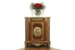 Marble Top Spanish Vintage Burl Corner Cabinet, Bronze Mounts, Soriano #35038
