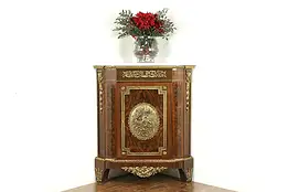 Marble Top Spanish Vintage Burl Corner Cabinet, Bronze Mounts, Soriano #35038