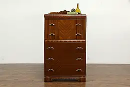 Art Deco Period Waterfall Highboy or Tall Chest, Bakelite Pulls #35130