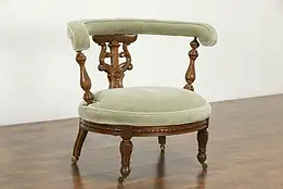 Victorian Antique 1860 Oval Walnut Slipper Chair, New Mohair Upholstery #33930