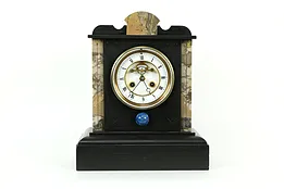 Black Marble French Antique Mantel Clock, Open Escapement #34516