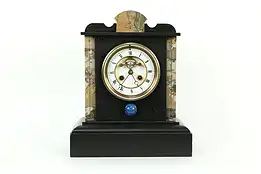 Black Marble French Antique Mantel Clock, Open Escapement #34516