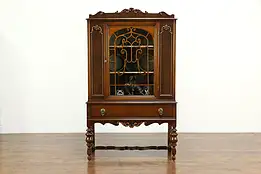 Tudor Antique Walnut & Burl Bar or China Cabinet, Signed Lenoir  #34768