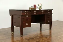Jeweler or Collector Antique Mahogany Glass Top Display Desk, 14 Drawers  #34797