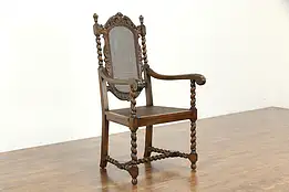 Oak Antique English Carved Barley or Rope Twist Hall or Throne Chair #35009